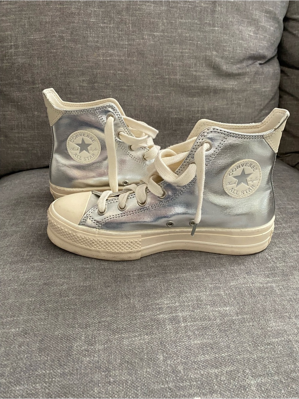 Converse Metallic Silver High-Top Platform Sneakers Size 9.5
